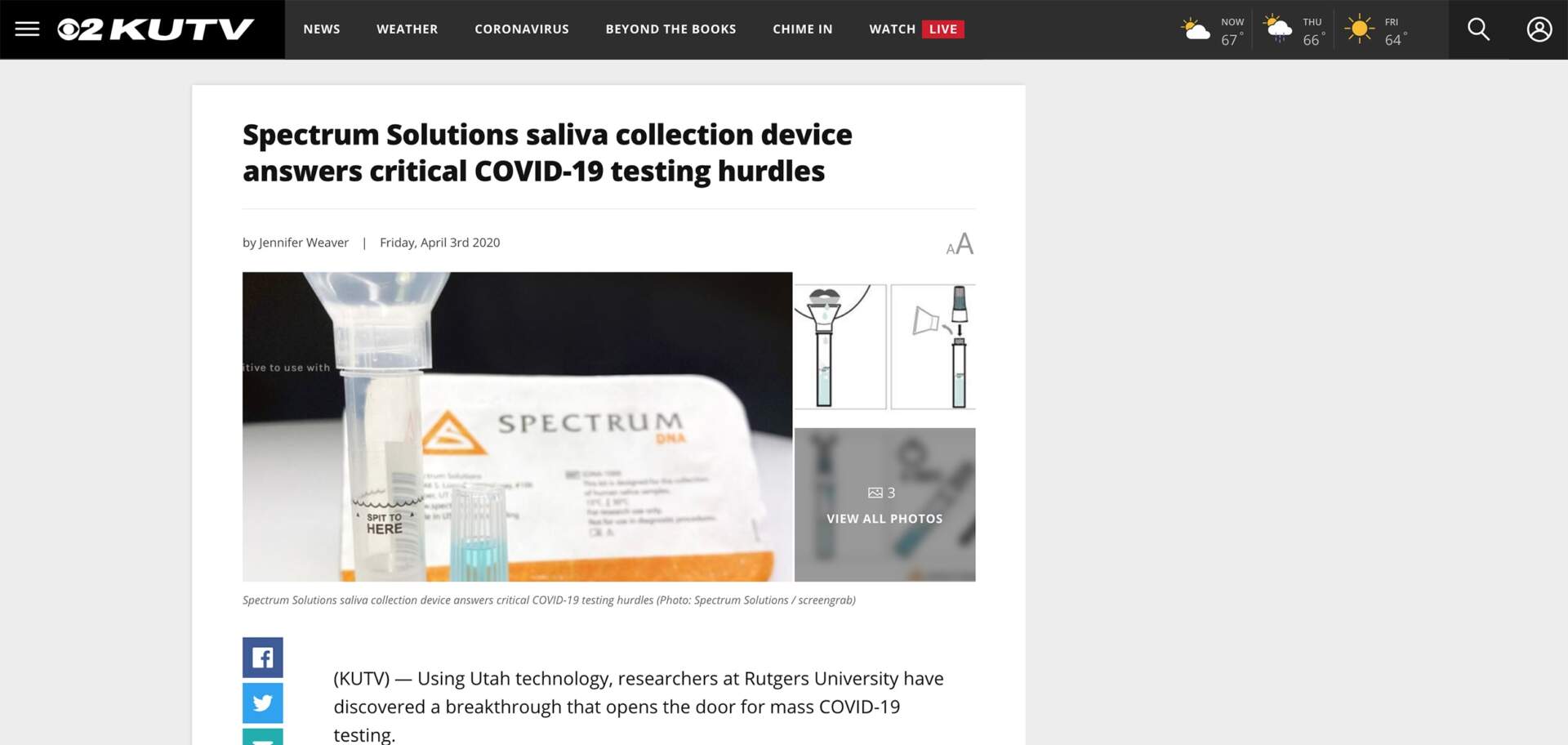 2KUTV News- Spectrum Solutions Saliva Collection for COVID-19 Testing