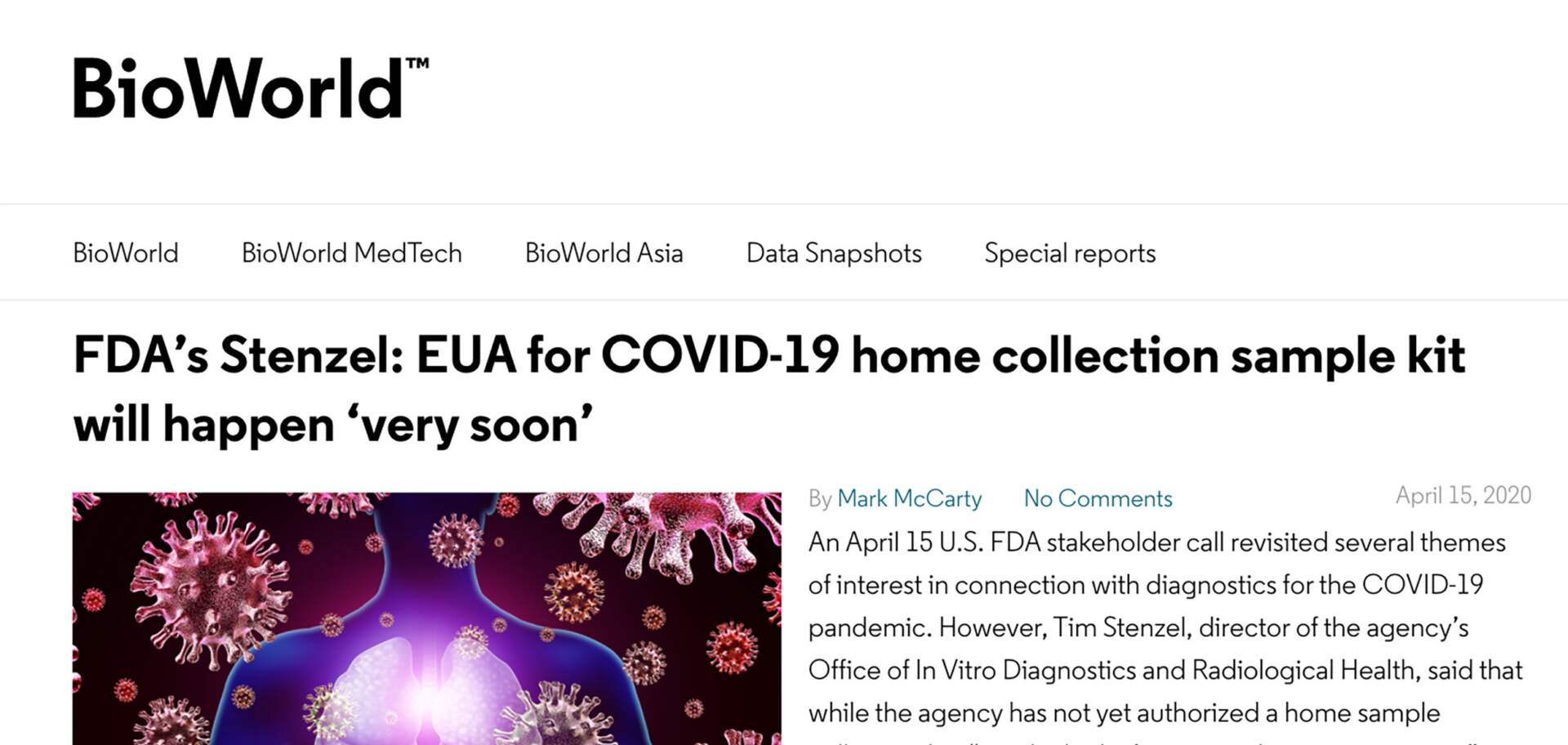 FDA EUA for home collection coming soon
