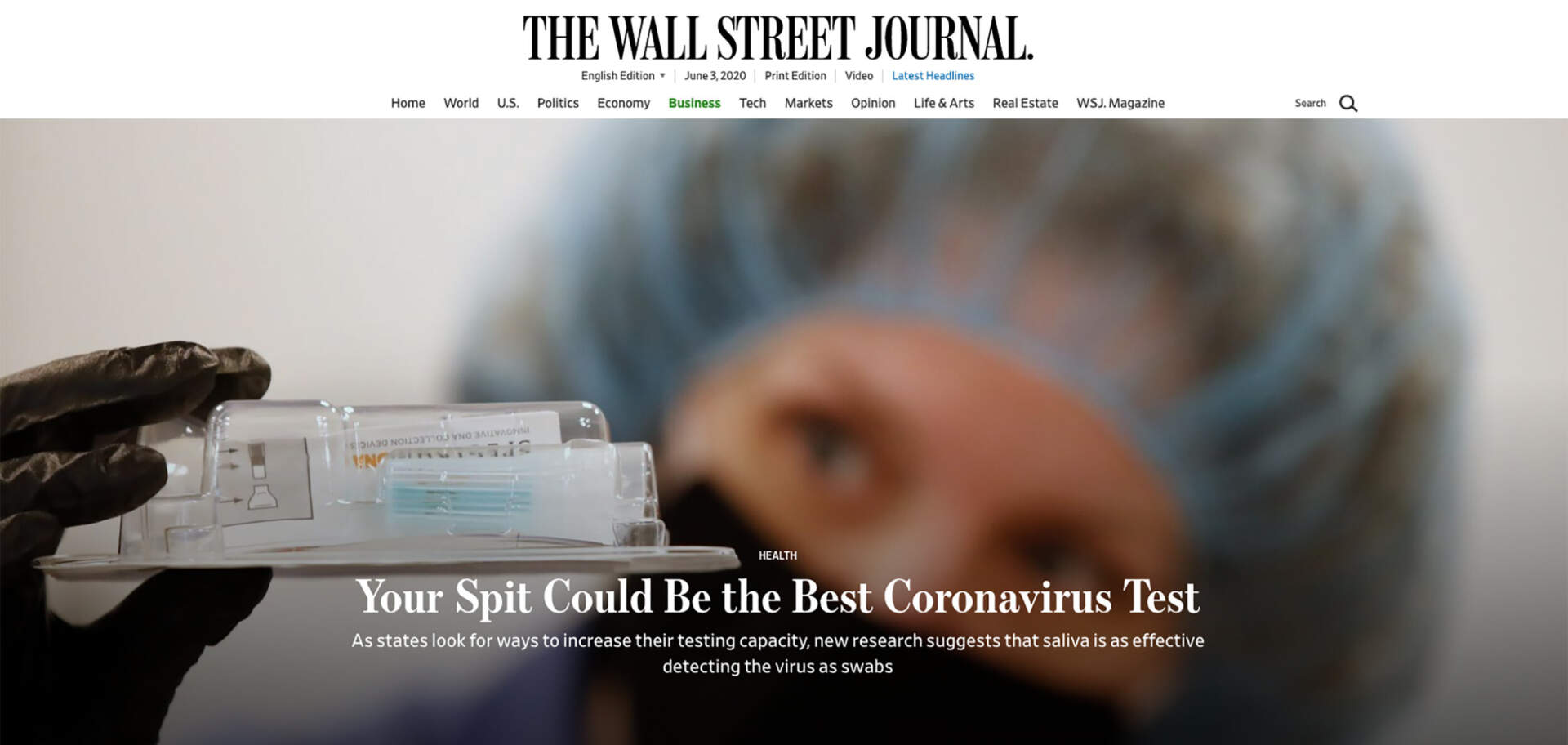 The Wall Street Journal-Could Spit be the Best Coronavirus Test