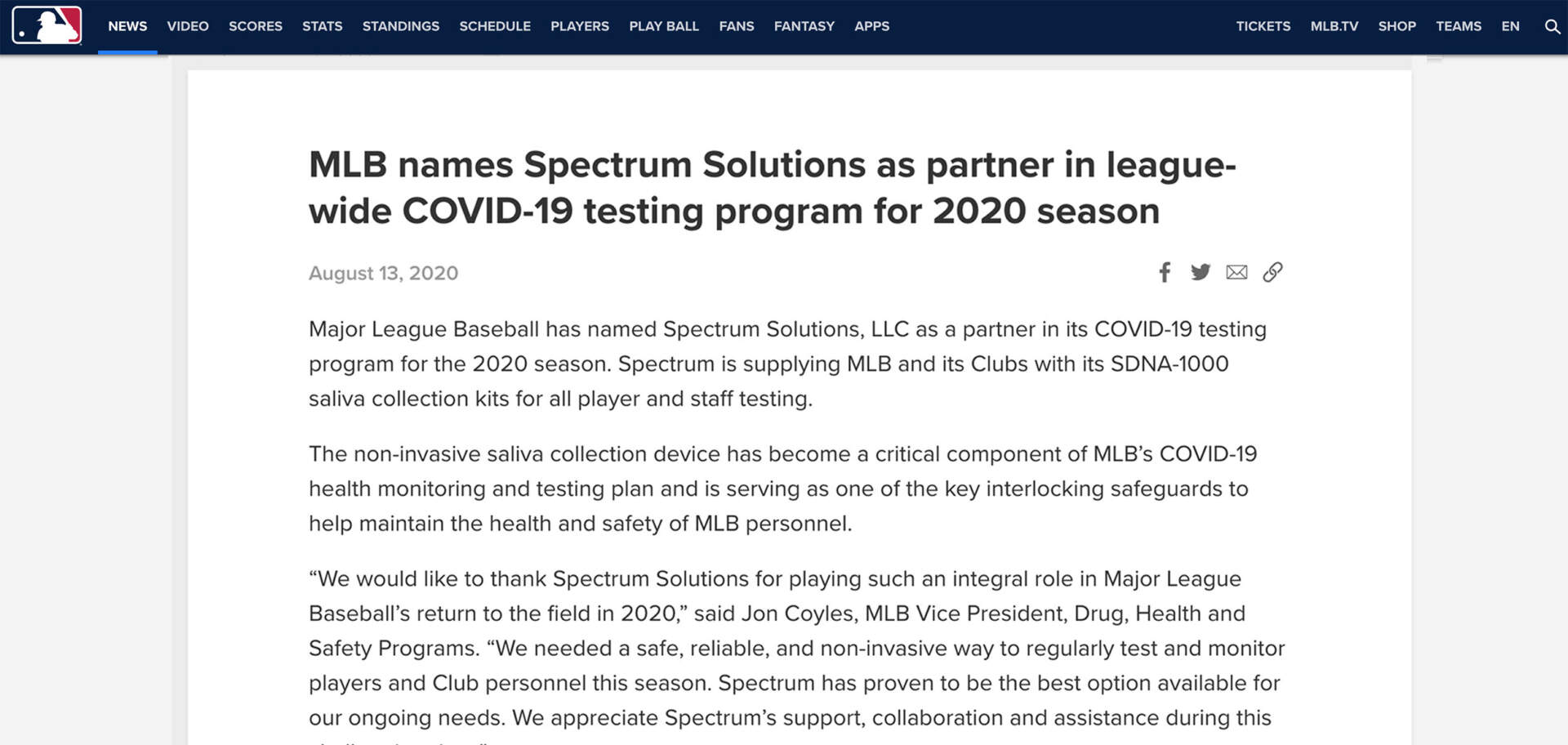 MLB PRESS RELEASE- Spectrum Solutions Brings Back Baseball