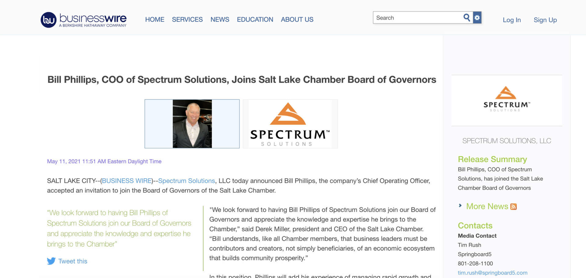 Salt Lake Chamber Adds Spectrum Solutions COO to Board of Govenors